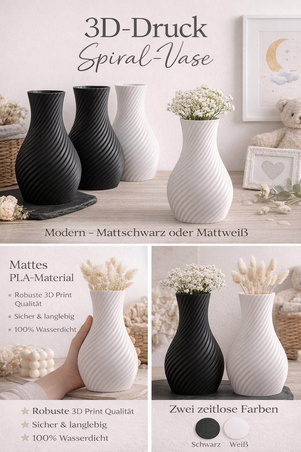 Design-Vase „Twist“ mit Spiralmuster – Minimalistisches Statement - NextStep Creations