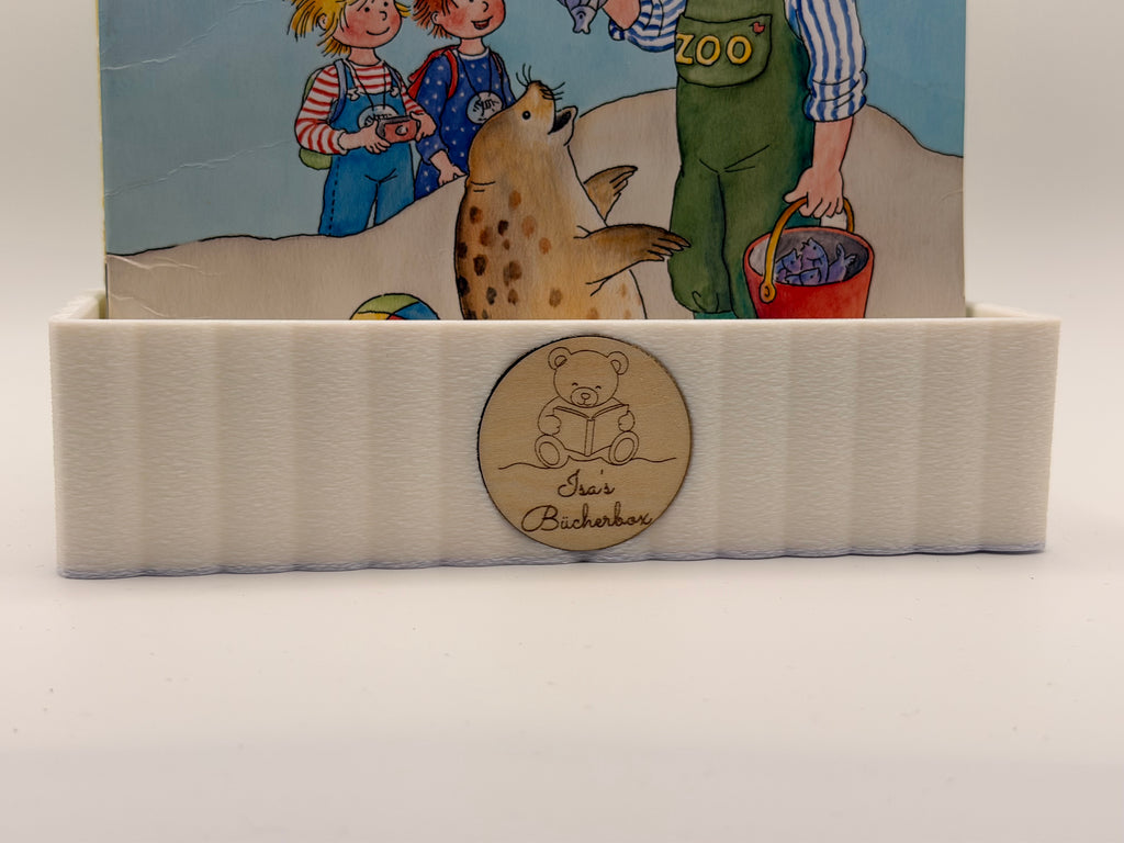 Lesemaus Box mit graviertem Holzemblem – personalisiert mit Name & Wunschtier | Kinderzimmer Ordnung