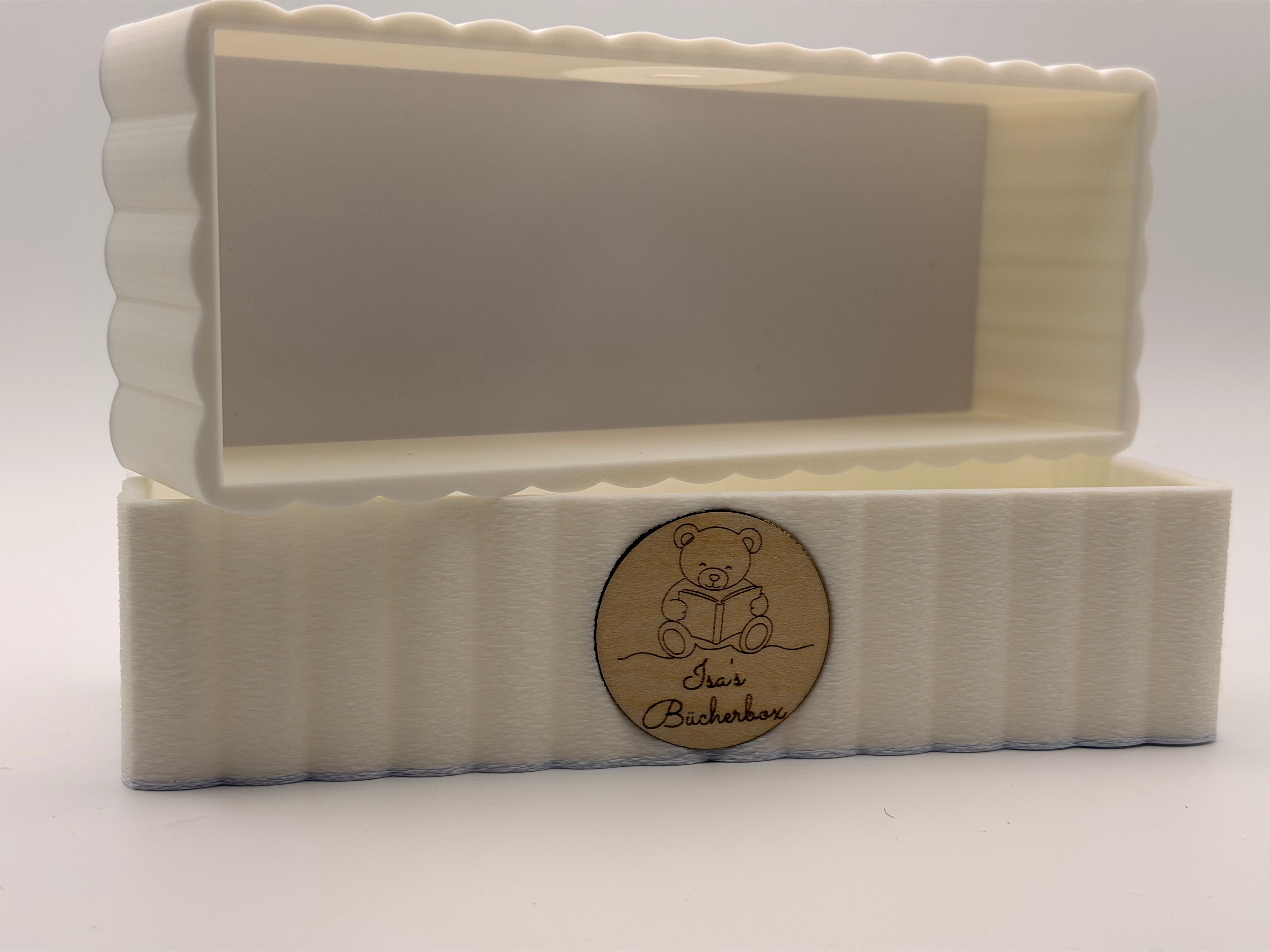 Lesemaus Box mit graviertem Holzemblem – personalisiert mit Name & Wunschtier | Kinderzimmer Ordnung
