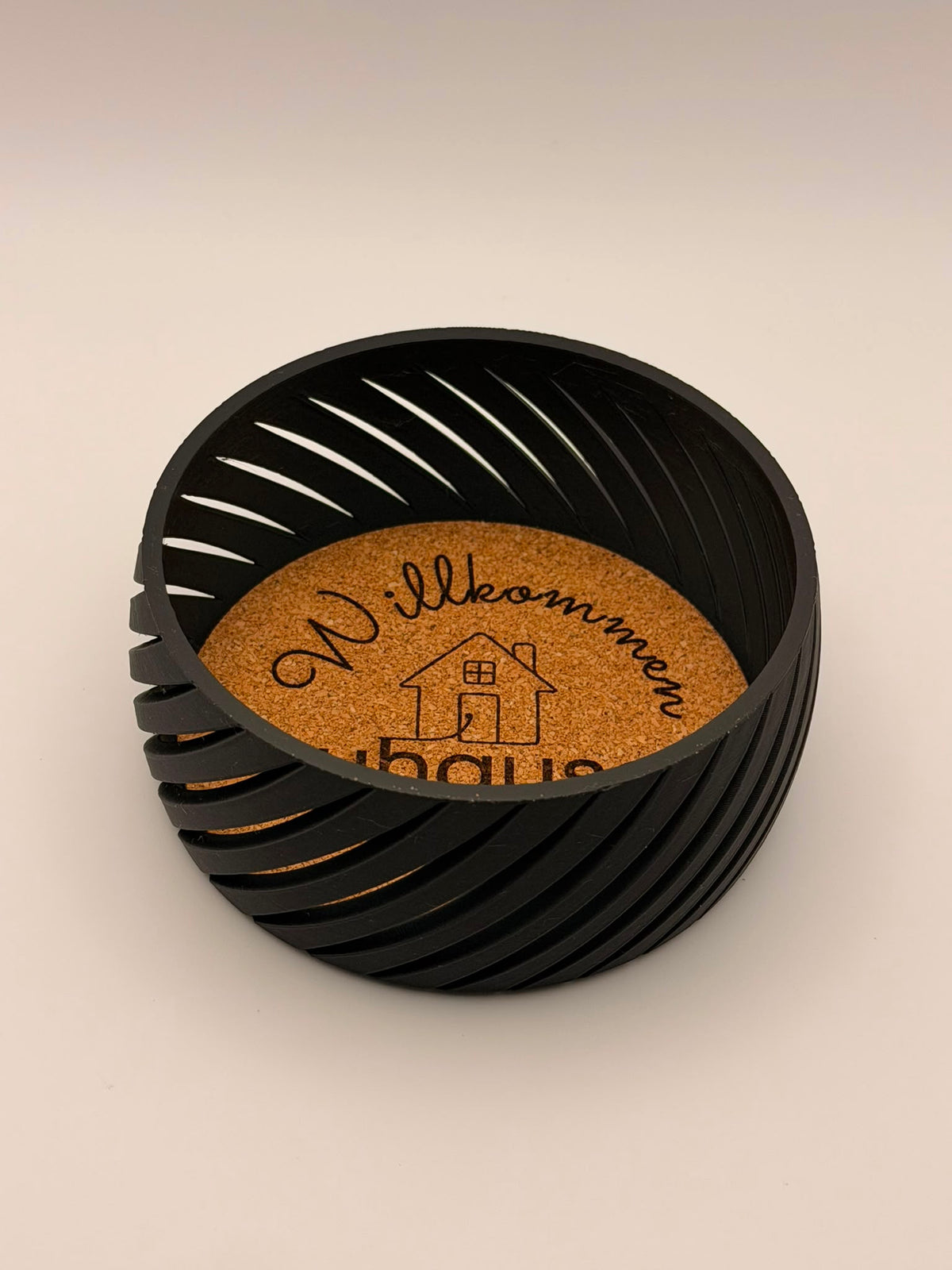 Schlüsselschale Kork "Willkommen Zuhause" | Deko Schale rund | Einzugsgeschenk Flurablage | Modernes Design Schwarz