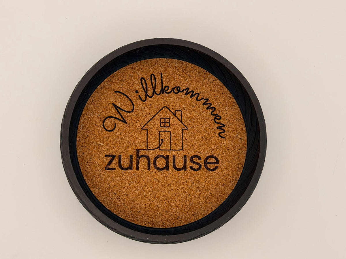 Schlüsselschale Kork "Willkommen Zuhause" | Deko Schale rund | Einzugsgeschenk Flurablage | Modernes Design Schwarz